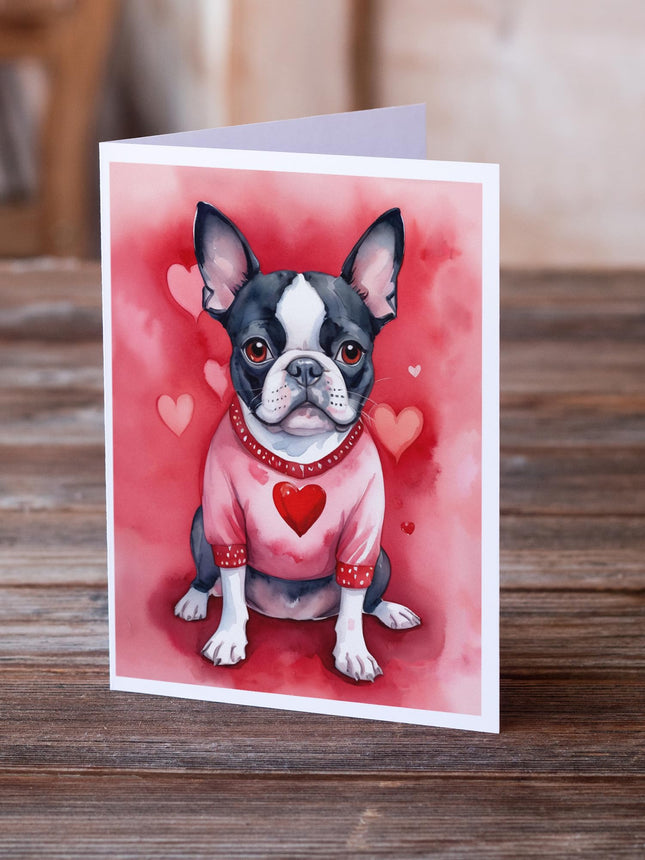 Caroline's Treasures DAC5297GCA7P Boston Terrier My Valentine Cartes de vœux Lot de 8 cartes vierges avec enveloppes Taille A7 fantaisiste 12,7 x 17,8 cm Cartes de notes vierges