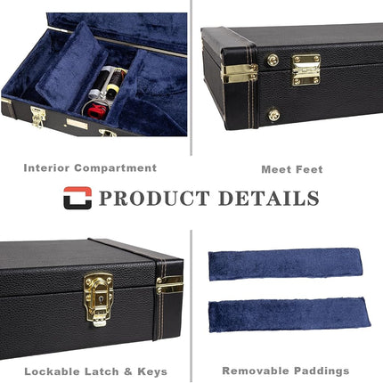 Étui en bois rectangulaire Crossrock pour mandolines de style A, avec compartiment pour accessoires, loquets en acier inoxydable, pieds en métal - Noir (CRW620MABK-R)