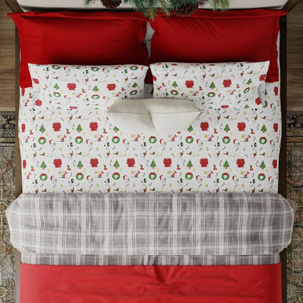 Peanuts® Snoopy Christmas Holiday Microfiber Sheet Set – Queen, 4 Piece Set (Official Peanuts Product) by Franco Collectibles