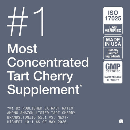 Ultra High Strength Tart Cherry Capsules - 52,000mg 52x Concentrated Extract - Highly Concentrated and Highly Bioavailable - 120 Capsules