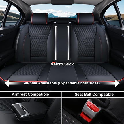 Coverado Car Seat Covers Full Set, Nappa Leather Seat Covers for Cars, Waterproof Front Seat Covers and Back Seat Covers, Car Seat Protector, Car Seat Cover Universal Fit for Most Cars, Black&Red