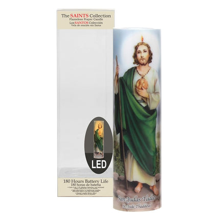 Stonebriar LED Saint Prayer Candle — Automatic Timer, Flameless Candle for Prayer, Memorials & Religious Décor, St. Jude, 8"