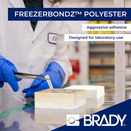 Etiquetas criogénicas de poliéster ultrafinas Brady para laboratorio para impresoras M510 y M511 - Tapa de viales para tubos de ensayo, viales, pipetas de paja - Negro sobre blanco (25.40 x 9.53 mm, 9.53 mm Ø) - M5-118-492