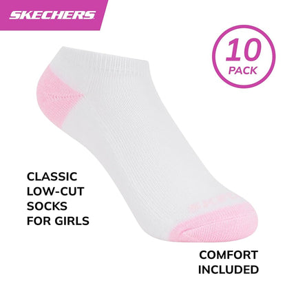 Skechers Girls' 10-Pack Performance No Show Socks, Everyday Wear for Kids, Soft & Comfort-fit, White Multicolor, 7-8.5