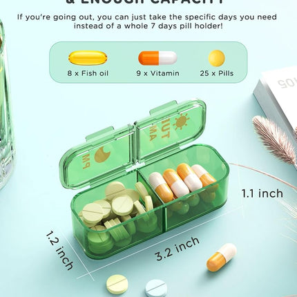 Acedada Pill Organizer 2 Times a Day, 7 Day Am Pm Pill Box - Weekly Pill Organizer with Separate Container, Portable Daily Medicine Planner Dispenser Case for Vitamin, Fish Oils, Supplements, Green