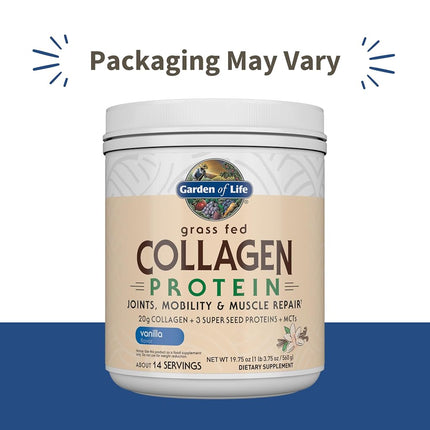 Garden of Life Grass Fed Collagen Protein Powder - Vanilla, 14 Servings, Collagen Powder for Joints Mobility Muscle Repair, Collagen Peptides, Super Seeds Coconut MCTs, Hydrolyzed Collagen Supplement