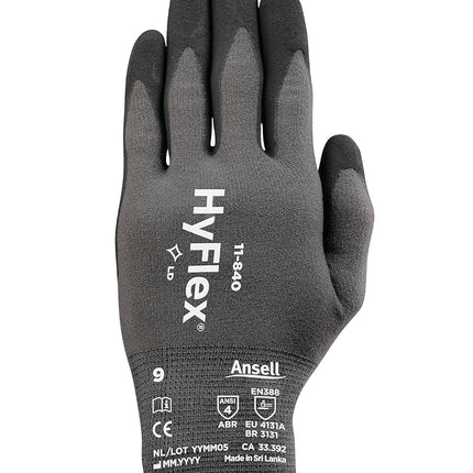 Ansell HyFlex 11-840 Professional Work Gloves, Abrasion Resistant Nitrile Coating with Firm Grip, Multipurpose Protection Gloves, Mechanical and Industrial Safety, Black, Size S (12 Pairs)