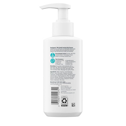 Neutrogena Fragrance Free Ultra Gentle Foaming Daily Cleanser, Hydrating Face Wash for Sensitive Skin, Removes Makeup & Gently Cleanses Without Over Drying, Hypoallergenic, 5.8 fl. oz