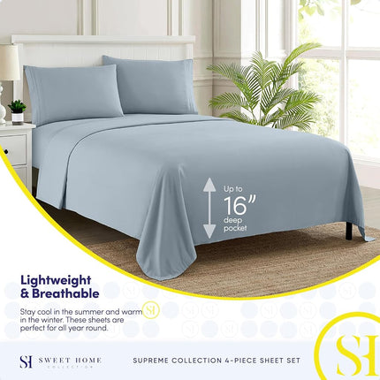 Sweet Home Collection Luxury Bedding Set with Flat, Fitted Sheet, 2 Pillow Cases, Microfiber, Misty Blue, Full