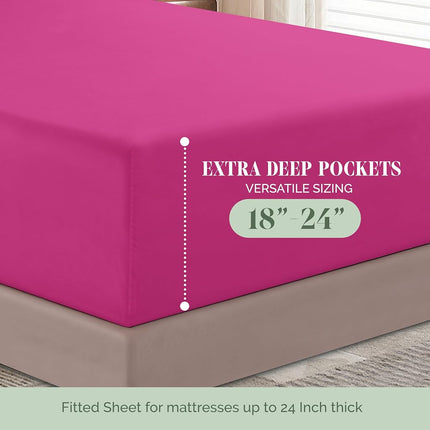 Elegant Comfort 4-Piece Bed Sheet Set - Luxury Bedding 1500 Premium Hotel Quality Microfiber, All Around Elastic 18-24 Inches Deep Fitted Sheet- Extra Deep Pocket Sheets, King, Hot Pink