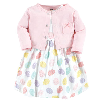 Hudson Baby Baby Girls' Cotton Dress and Cardigan Set, Easter Eggs, 3-6 Months