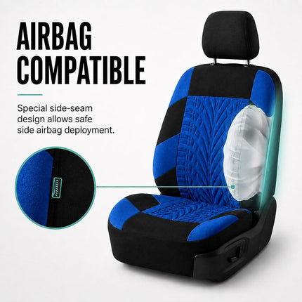 FH GROUP Car Seat Covers Full Set Premium Cloth - Universal Fit,Automotive Seat Cover,Low Back Front Seat Covers,Airbag Compatible,Split Bench Rear Seat,Washable Seat Cover for SUV,Sedan Blue