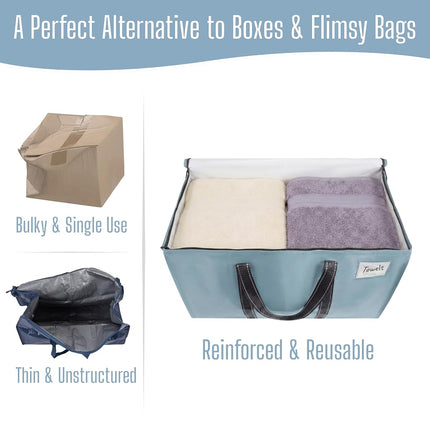 VENO 2 Pack Moving Bags, Moving Supplies, College Packing Storage Boxes with Lids Alternative, Heavy Duty Totes, Extra Large, Sturdy Handles, Zipper, for Packaging (Light Blue Matte, 2 Pack)