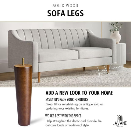La Vane 6 inch Solid Wood Furniture Legs, Walnut Finish & Tapered, 4-Pack