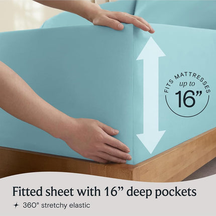 LuxClub 4 PC Sheet Set Bamboo Sheets Deep Pockets 18Inch Eco Friendly Wrinkle Free Sheets Hypoallergenic Anti-Bacteria Machine Washable Hotel Bedding Silky Soft - Aqua Single