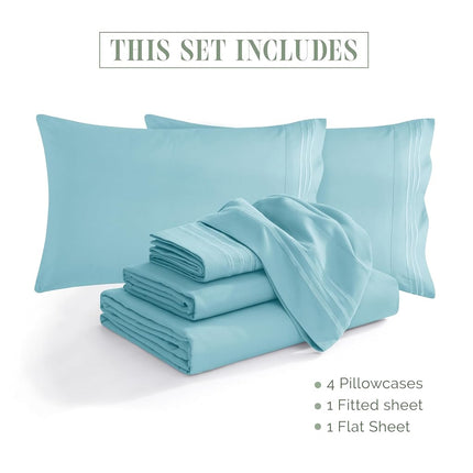 Elegant Comfort 1500 Premium Quality 4-Piece Bed Sheet Set - 18-24 Inch Extra Deep Pocket, Smart Storage Pockets, Wrinkle Free Ultra Soft 4PC Extra Deep Pocket Sheets, Twin/Twin XL, Aqua