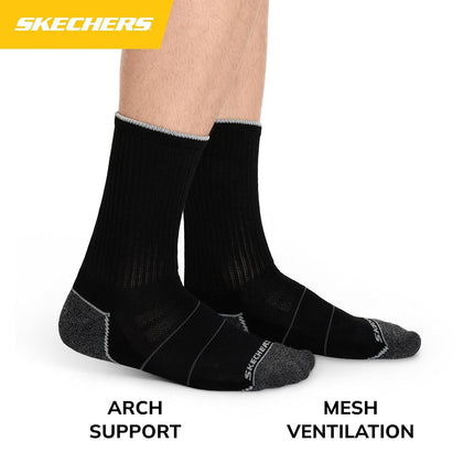 Skechers Men's 8-Pack Work Collection Crew, Extended Cushion & Mesh Ventilation Socks, Black, 10-13