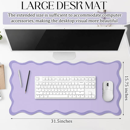 Hahafelt Scalloped Desk Mat Large Scalloped Piping Cute Desk Mat Aesthetic Preppy Table Pad Large Nonslip Pad with Edge Stitching Waterproof Gaming(Purple,31.5 x 15.75 Inches)