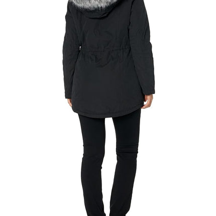 Nautica Women's Microfiber Parka Anorak Jacket With Faux Fur Hooded Trim, Black, S
