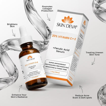 20% Vitamin C & E Plus Ferulic Acid Serum Rejuvenates Skin to Fresh & Beautiful w/Super Antioxidant That Powerfully Neutralizes Free Radicals to Brighten Skin
