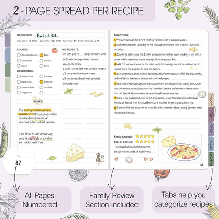 hi!SCI Blank Recipe Book to Write in Your Own Recipes, Large Recipe Notebook with 192 Pages, 7" x 10" Hardcover Recipe Journal for Family Cooking Lover (Lavender Fog)