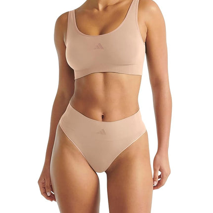 adidas womens Active Seamless Micro Stretch High Waist Thong Underwear, Toasted Almond, L
