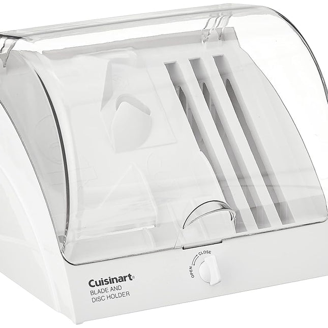 Cuisinart White Plastic Food Slicer Accessory, Round Stainless Steel Blade, 7 Inches, Holds Blade, Disc Stem, and Cutting Discs, Tamper-Resistant Safety Lid, 7 x 7 x 8.75 Inches