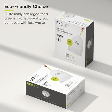 EKO 12.5 Gallon / 40-60 Liter, 110 Count Drawstring Trash Bags, Extra-Strong Garbage Bags, Unscented, Leak-Resistant, Easy-Dispense Roll for Kitchen & Household Use, Code Z, White