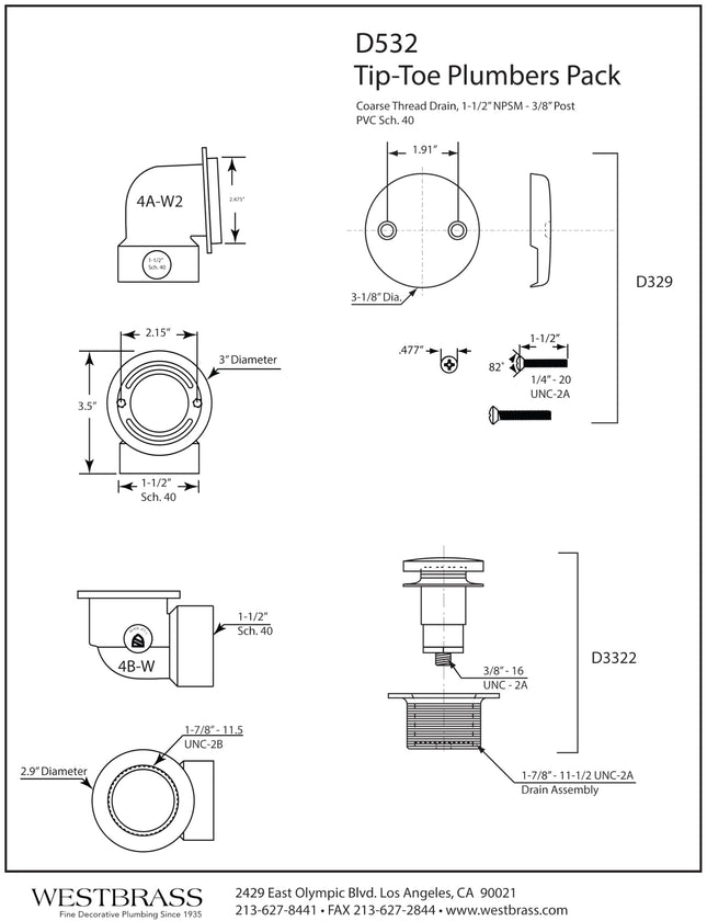 Westbrass Tip Toe SCH. 40 PVC Plumber's Pack with Two-Hole Elbow, Powder Coat White, D532-50