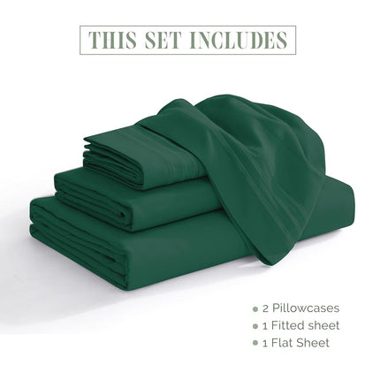 Elegant Comfort Luxurious 1500 Thread Count Egyptian Quality Three Line Embroidered Softest Premium Hotel Quality 4-Piece Bed Sheet Set, Wrinkle And Fade Resistant, Twin/Twin XL, Hunter Green