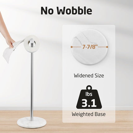 KES Chrome Free Standing Toilet Roll Holder with Natural Marble Base, Bathroom Floor Standing Toilet Paper Holder Toilet Roll Stand, 18/8 Stainless Steel Polished Finish, BPH284S1
