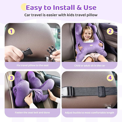 Almohada de Viaje para Niños FLORICH, Almohada de Viaje para Dormir en el Coche para Niños, Almohada Lavable en Forma de H para Adultos y Niños para Apoyar la Cabeza y el Cuerpo en Viajes por Carretera (Morado)