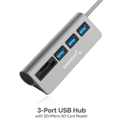 SABRENT USB Hub with SD Card Reader and microSD Reader, Office Desk Designe, Compact, Universal Compatibility (HB-U3CR)