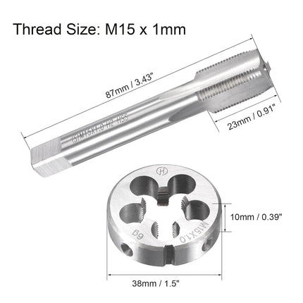 uxcell M15 x 1mm Metric Tap and Die Set, Machine Thread Screw Tap with Round Threading Die, Tap & Die Kit for Nut Screw Bolt Thread Repair
