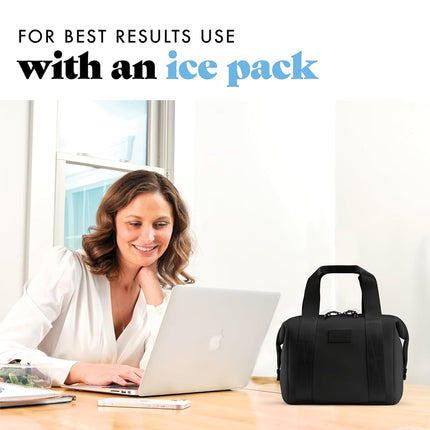 Sac à lunch en néoprène Fit & Fresh pour femme, sac à lunch isotherme pour femme pour le travail, grande boîte à lunch pour femme résistante aux déchirures et aux taches avec contenants et glaçon, sac à lunch Remi lavable en machine, noir