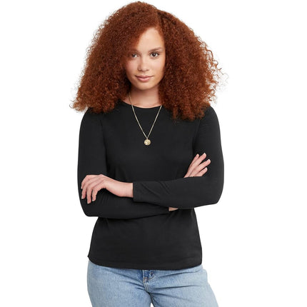 Hanes Women's Long Sleeve Tee, Ebony, Large