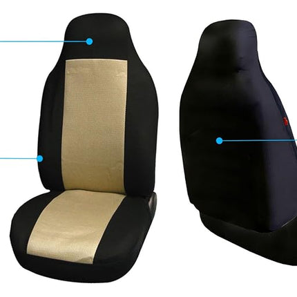 FH Group Fabric Fish Net Stitching Seat Covers W. 2 Rear Headrests and Solid Bench