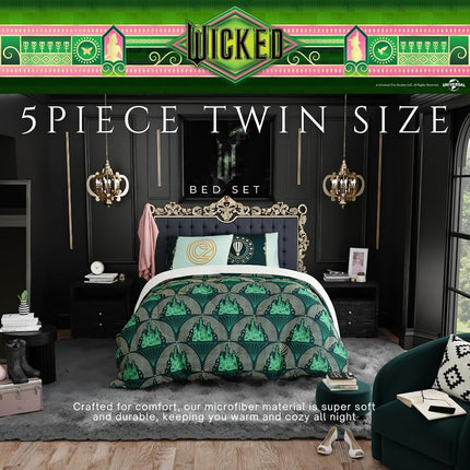 Franco Comforter and Sheet Set, Microfiber, Wicked-Welcome to Oz, 5 Piece Twin Size