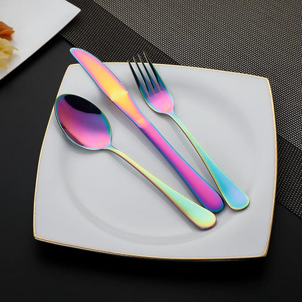 DEVICO Portable Utensils, Travel Camping Cutlery Set, 8-Piece Including Knife Fork Spoon Chopsticks Cleaning Brush Straws Portable Case, Stainless Steel Flatware Set (Rainbow)