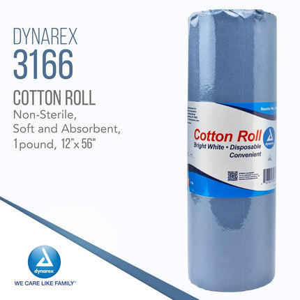 Dynarex Cotton Roll – Non-Sterile, Soft And Absorbent Cotton In An Easy To Tear & Use Roll, 1-Pound, 12" X 56", White, 1 Count