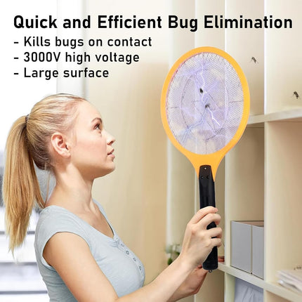 Electric Fly Swatter Bug Zapper Zap Mosquito with 2-Pack Plastic Fly Swatter- Indoor Outdoor Zapping Racket for Pest - Safe to Touch with 3-Layer Safety Mesh