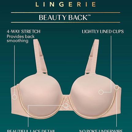 Vanity Fair Women's Full Figure Beauty Back Smoothing Bra, 4 Way Stretch Fabric, Lightly Lined Cups Up to H, Opaque, Underwire-Cappuccino, 40C