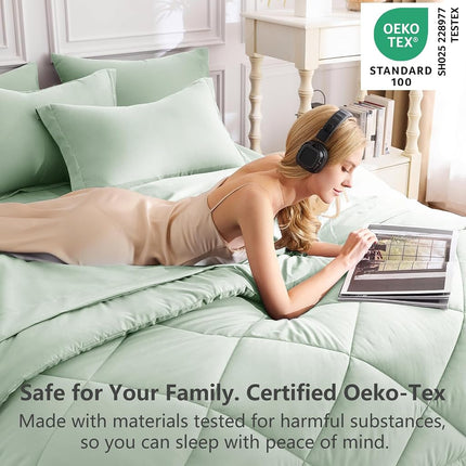 CozyLux Queen Comforter Set Sage Green - Bed in a Bag Queen Size 7 Pieces, Luxury Soft Bed Set for All Seasons, Bedding Set with Down Alternative Comforter, Sheets, Pillowcases & Shams