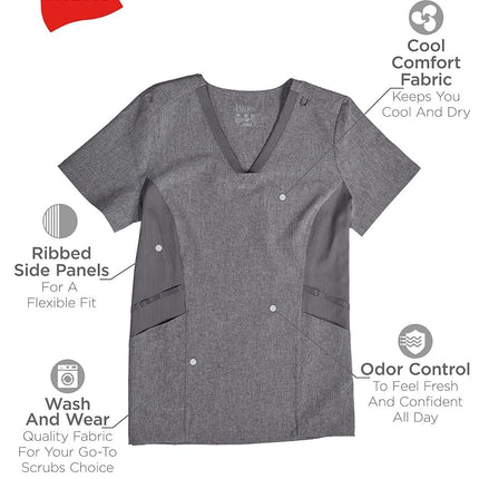 Hanes Women's Healthcare Top, Moisture-Wicking Stretch Scrub Shirts, Ribbed Side Panels, Ebony Heather, XX-Large