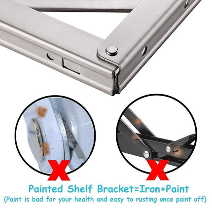 CLT 14'' Folding Shelf Brackets Max. Load 440 lb, Heavy Duty Stainless Steel DIY Wall Mounted Shelf Bracket Space Saving for Table Work Bench, Pack of 2
