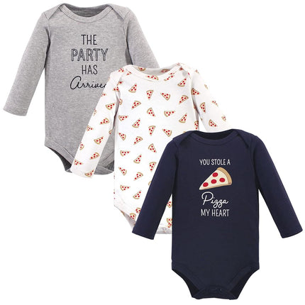 Hudson Baby Baby Boys Bodysuits de algodón de manga larga, paquete de 3, Pizza, 6-9 meses
