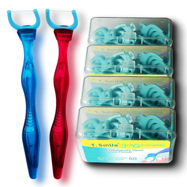 T.Smile 3rd Generation Dental Flosser 1 Handle + 100 Extra Strength Floss Heads, Evolutionary Clean(Pack of 2)