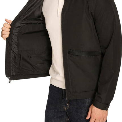 Cole Haan Men's Short Sleeve Self Packable Windbreaker Rain Jacket, Black, XXL