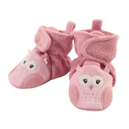 Hudson Baby Unisex-Baby Cozy Fleece Booties, Pink Owl, 6-12 Months Infant