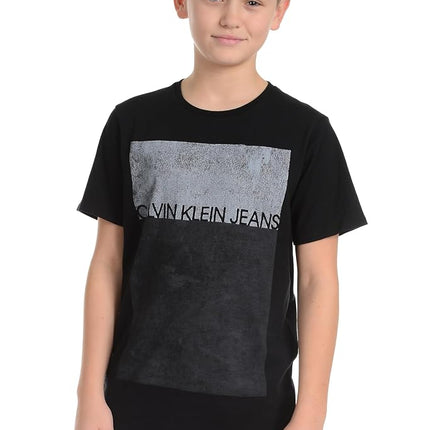 Calvin Klein Boys Crew Neck Tee Shirt T, Big Stipple Black, 10-12